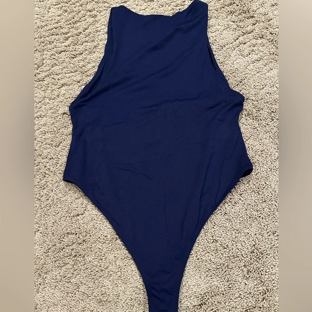 navy bodysuit high neck tank top - Picture 3 of 3